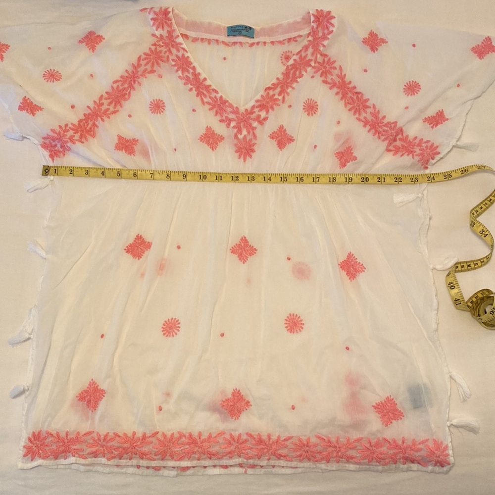 Original Letarte Maui HI Beach Coverup Pink White v-neck Embroidered XLP Floral - Picture 15 of 15